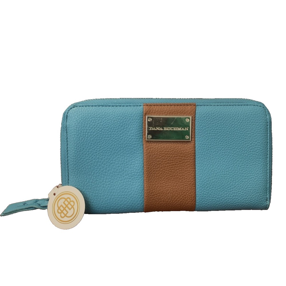 Dana Buchman Large Zip Around Clutch Wallet In Turquoise And Brown - NWT